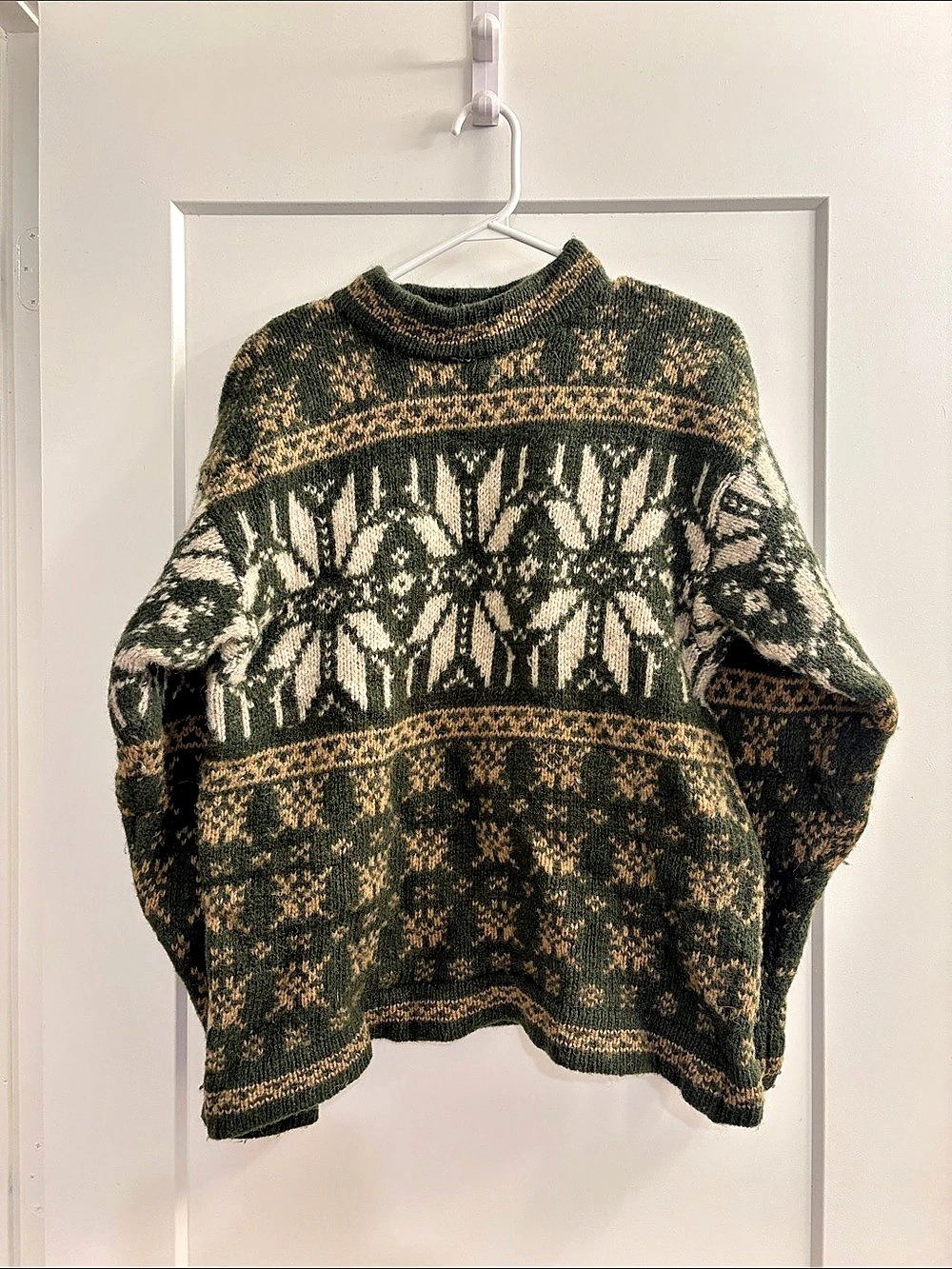 River Washed Jeans Geometric Wool Sweater Size L